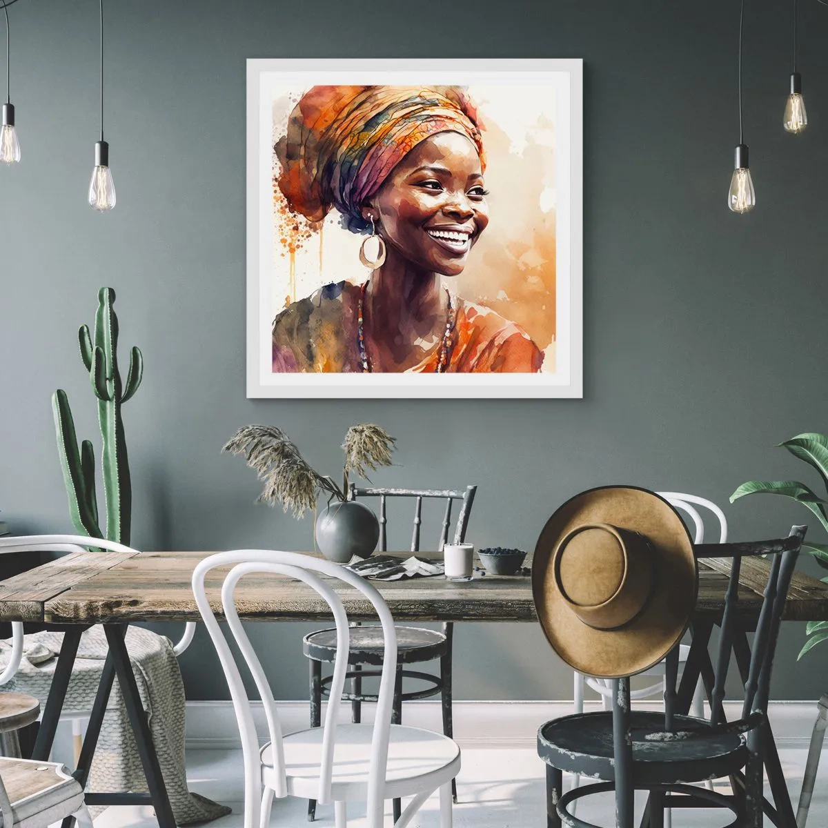 Poster in cornice bianca - Regina africana - 40x40 cm