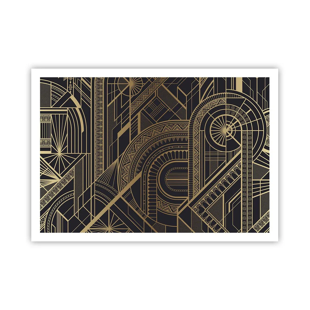 Poster - Motivi geometrici dorati su sfondo nero in stile Art Déco - 100x70cm - Concetti, idee, progetti - Decorazione murale moderna per soggiorno e camera da letto ARTTOR