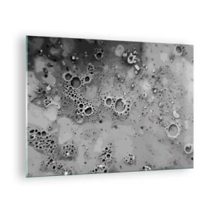 Quadro su vetro - Un motivo astratto che ricorda la superficie della luna in sfumature di grigio. - 70x50cm - Come un paesaggio lunare - Decorazione murale moderna per soggiorno e camera da letto ARTTOR