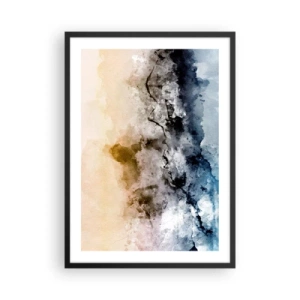 Poster in cornice nera - Composizione astratta nei toni del blu e del beige - 50x70cm - Immersi in una nuvola di nebbia - Decorazione murale moderna per soggiorno e camera da letto ARTTOR