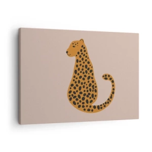 Quadro su tela - Stampe su Tela - Un disegno minimalista di una pantera su uno sfondo beige - 70x50cm - Il leopardo è un motivo di moda - Decorazione murale moderna per soggiorno e camera da letto ARTTOR