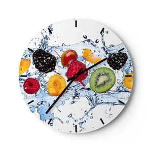 Orologio da parete - Orologio in Vetro - Frutta succosa immersa in gocce d'acqua - 30x30cm - Gioca con noi - Decorazione murale moderna per soggiorno, cucina e camera da letto ARTTOR