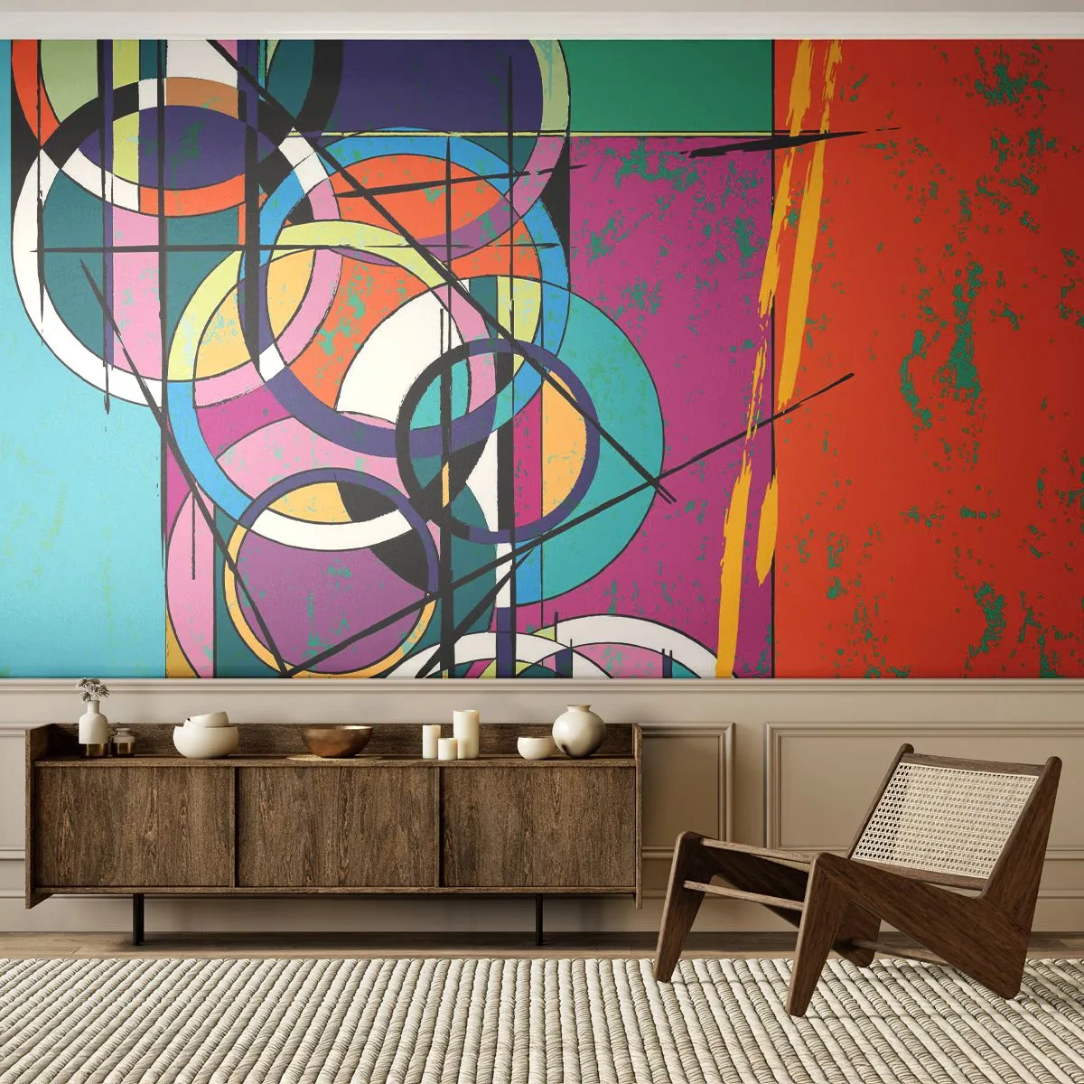Fotomurali Premium Sand - Un cerchio dietro l'altro - Astrazione, Pezzo, Grafica - 350x256 cm