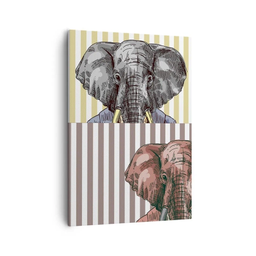 Quadro su tela - Stampe su Tela - Un elefante in abito su uno sfondo di strisce beige - 50x70cm - Elegante di natura - Decorazione murale moderna per soggiorno e camera da letto ARTTOR