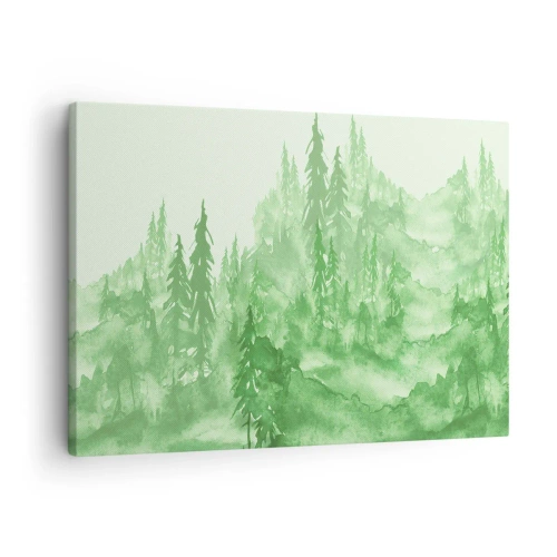 Quadro su tela - Stampe su Tela - Foresta verde in stile acquerello su sfondo chiaro - 70x50cm - Sfocato da una nebbia verde - Decorazione murale moderna per soggiorno e camera da letto ARTTOR