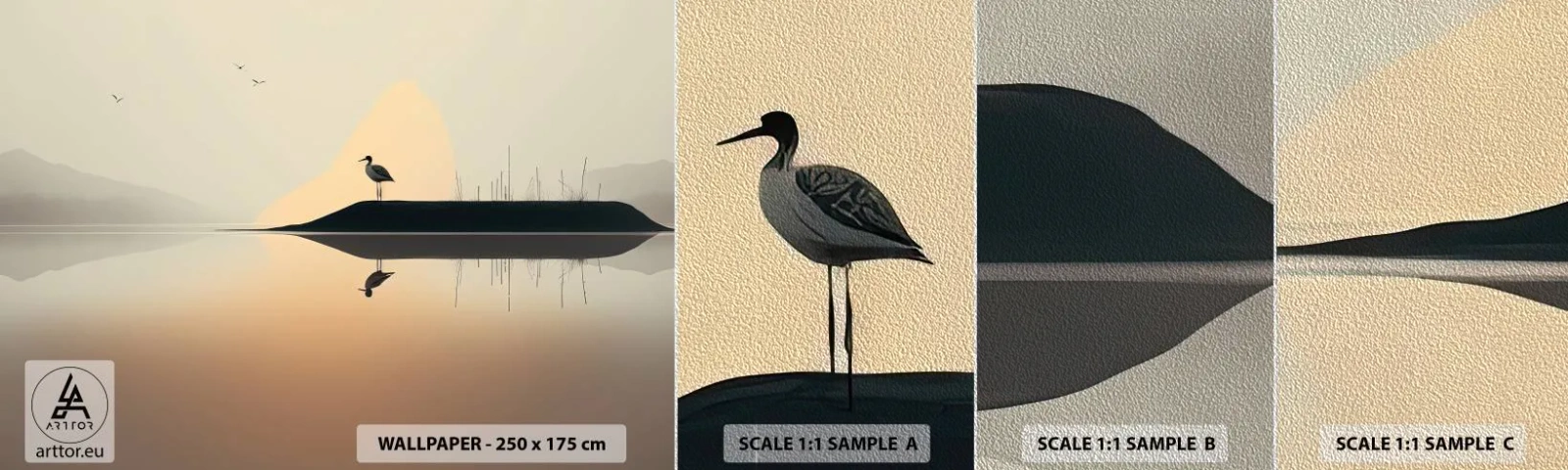 Campione di Fotomurale Premium Sand - Il signore del lago - Uccello, Paesaggio, Minimalismo - 100x30 cm