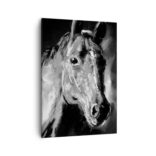 Quadro su tela - Stampe su Tela - Ritratto di un cavallo in uno stile dinamico in bianco e nero - 50x70cm - Splendore di un'anima nobile - Decorazione murale moderna per soggiorno e camera da letto ARTTOR