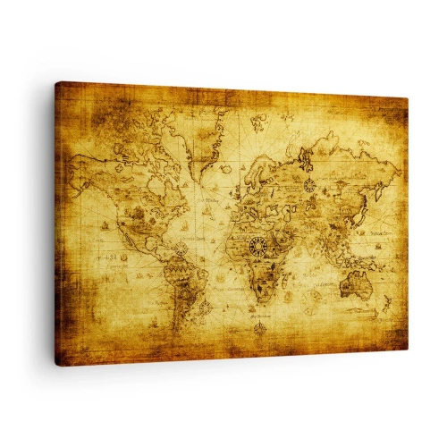 Quadro su tela - Stampe su Tela - Antica mappa del mondo d'epoca - 70x50cm - Questo mondo è strano - Decorazione murale moderna per soggiorno e camera da letto ARTTOR