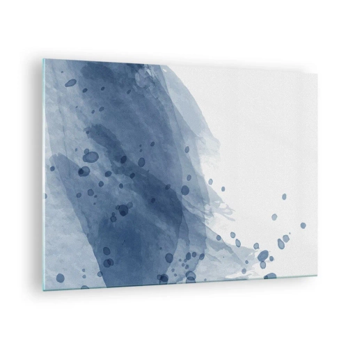 Quadro su vetro - Macchia di acquerello nei toni del blu - 70x50cm - Tulle blu - Decorazione murale moderna per soggiorno e camera da letto ARTTOR