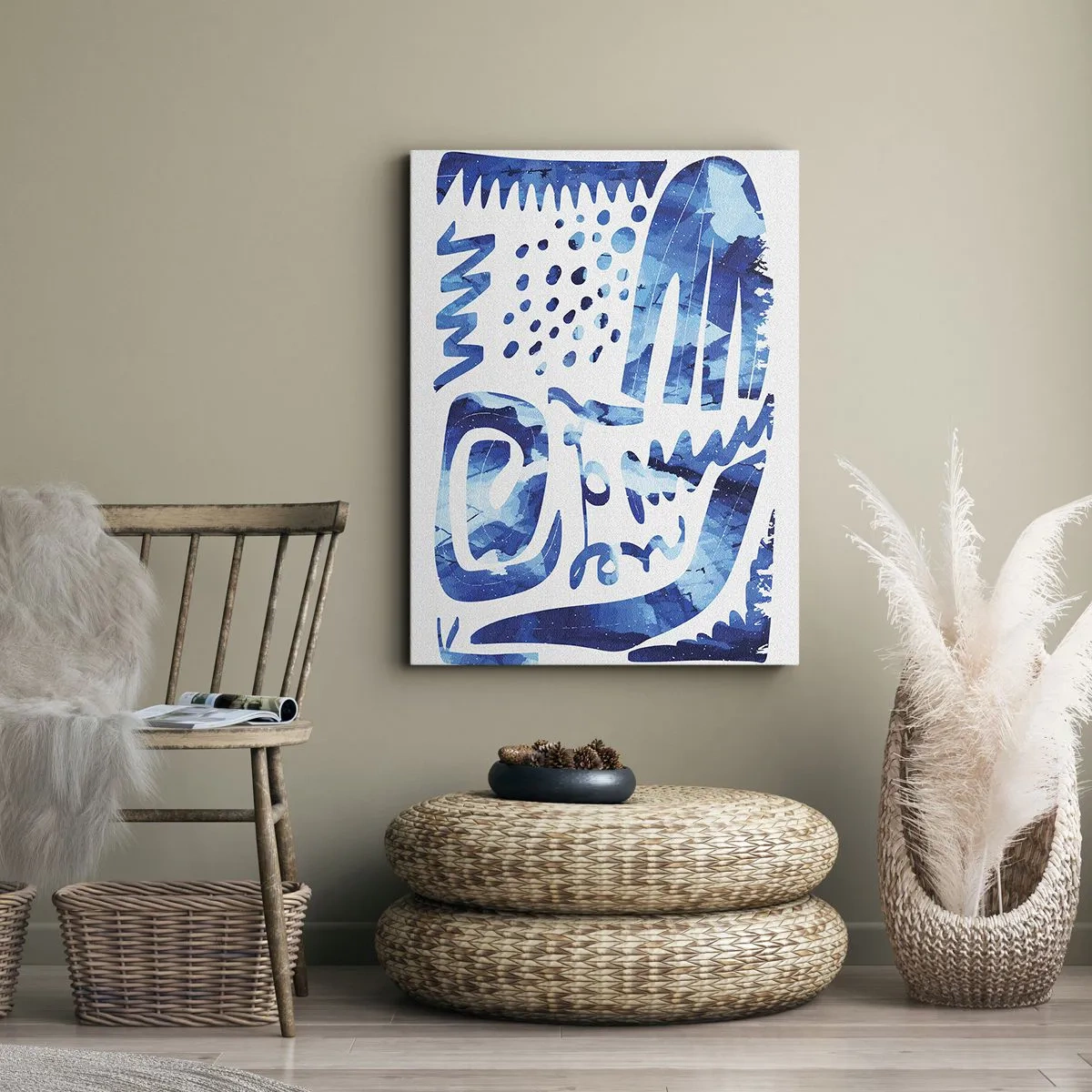 Quadro su tela - Stampe su Tela - Motivo astratto nei toni del blu - 50x70cm - Ritorno alle radici - Decorazione murale moderna per soggiorno e camera da letto ARTTOR