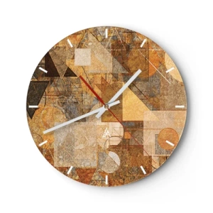 Orologio da parete - Orologio in Vetro - Astrazione geometrica nei toni dell'oro e del marrone - 30x30cm - Studio cubista in marrone - Decorazione murale moderna per soggiorno, cucina e camera da letto ARTTOR