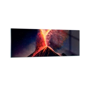 Quadro su vetro - Un'eruzione vulcanica unica di notte con colori dinamici. - 140x50cm - Bellezza e minaccia - Decorazione murale moderna per soggiorno e camera da letto ARTTOR