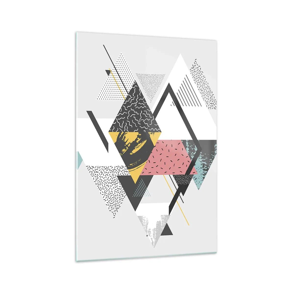 Quadro su vetro - Motivi geometrici su sfondo chiaro - 70x100cm - Variazione con triangoli e rombi - Decorazione murale moderna per soggiorno e camera da letto ARTTOR