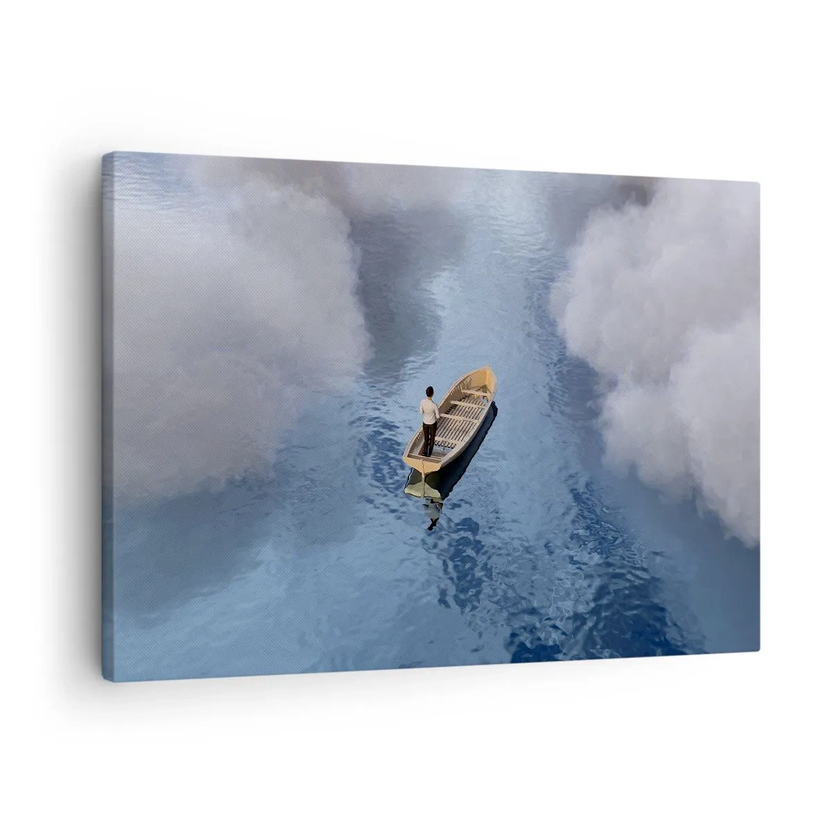 Quadro su tela - Stampe su Tela - Un uomo su una barca in un mare calmo circondato da nuvole - 70x50cm - Vita - viaggio - incertezza  - Decorazione murale moderna per soggiorno e camera da letto ARTTOR