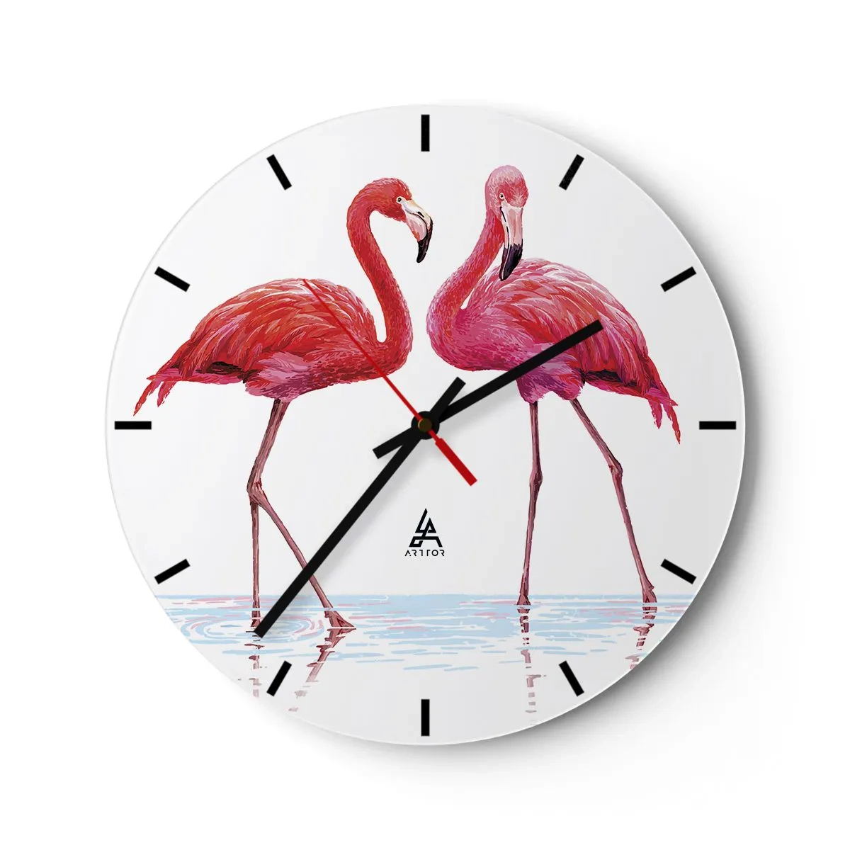 Orologio da parete - Orologio in Vetro - Due fenicotteri rosa in piedi nell'acqua - 30x30cm - Appuntamento in rosa - Decorazione murale moderna per soggiorno, cucina e camera da letto ARTTOR