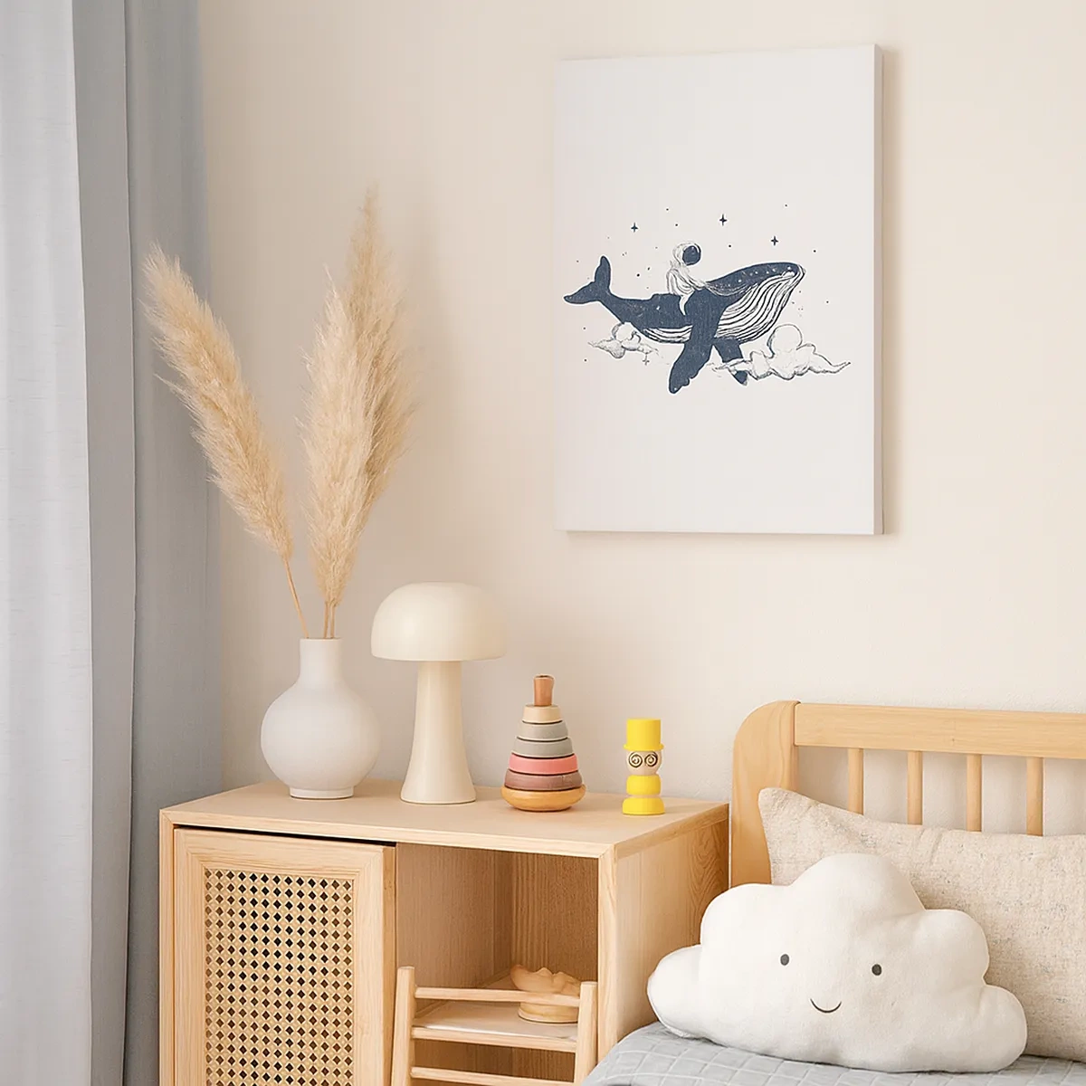 Quadro su tela - Stampe su Tela - Astronauta su una balena che galleggia nello spazio - 50x70cm - Avventura nello spazio - Decorazione murale moderna per soggiorno e camera da letto ARTTOR