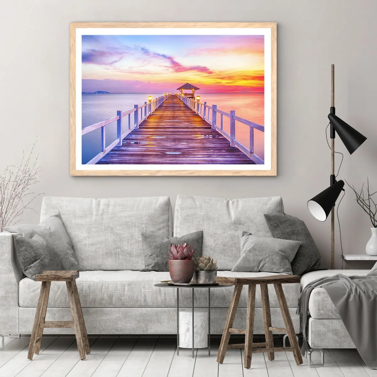 Poster in cornice rovere chiaro - Silenzio della sera in lilla e oro - 50x40 cm