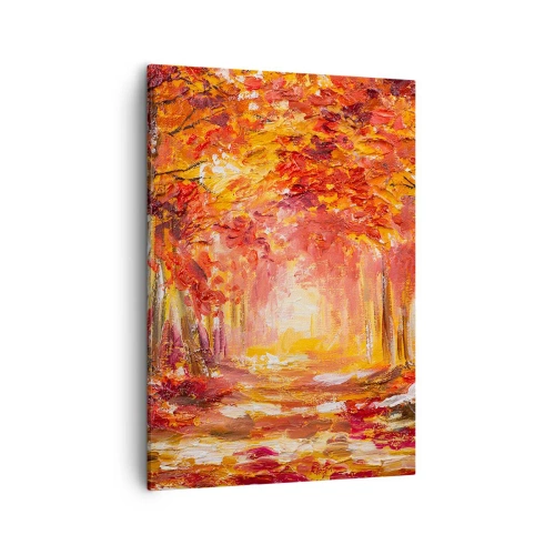 Quadro su tela - Stampe su Tela - Foresta autunnale nei toni del rame e dell'oro - 50x70cm - Foresta di rame - Decorazione murale moderna per soggiorno e camera da letto ARTTOR