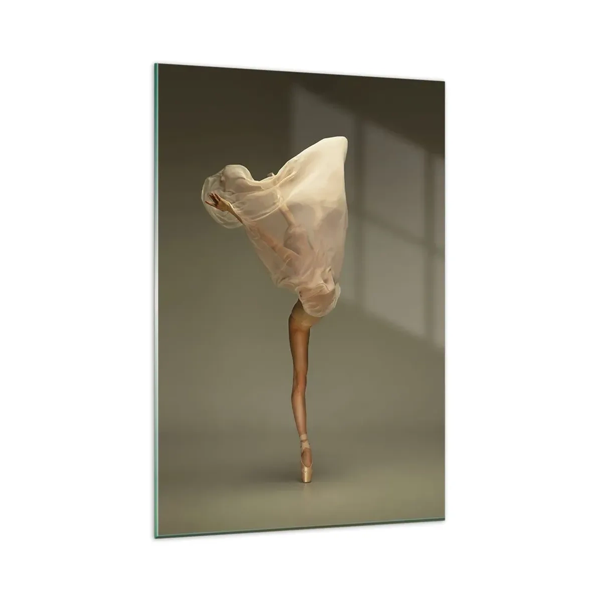 Quadro su vetro - Una ballerina che fluttua nell'aria con il tessuto - 80x120cm - Adesso vola via - Decorazione murale moderna per soggiorno e camera da letto ARTTOR