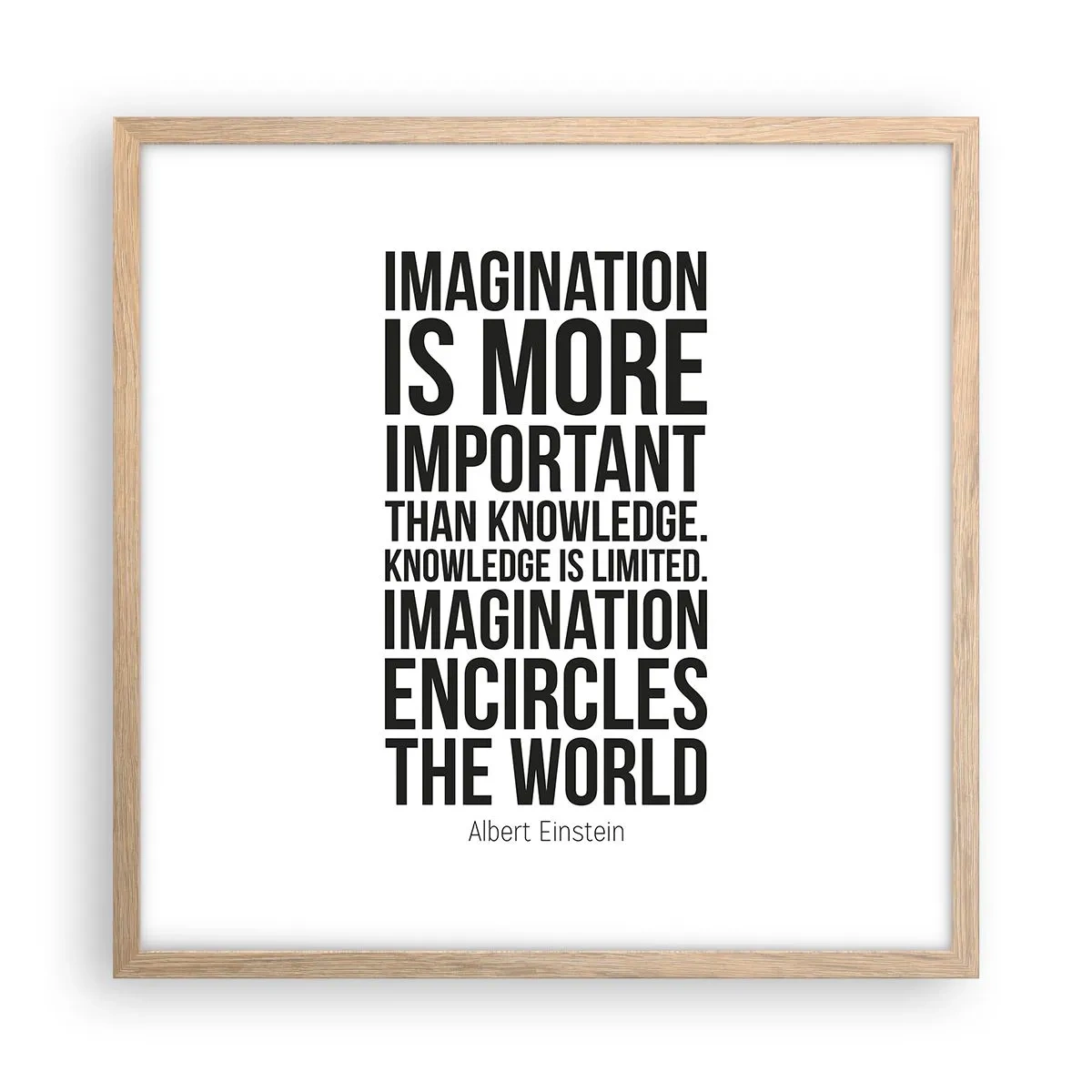 Poster in cornice rovere chiaro - Einstein sul potere dell'immaginazione - 50x50 cm