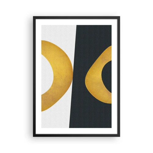 Poster in cornice nera - Una composizione astratta con forme dominanti in oro e verde scuro. - 50x70cm - Iniziamo dall'oro - Decorazione murale moderna per soggiorno e camera da letto ARTTOR