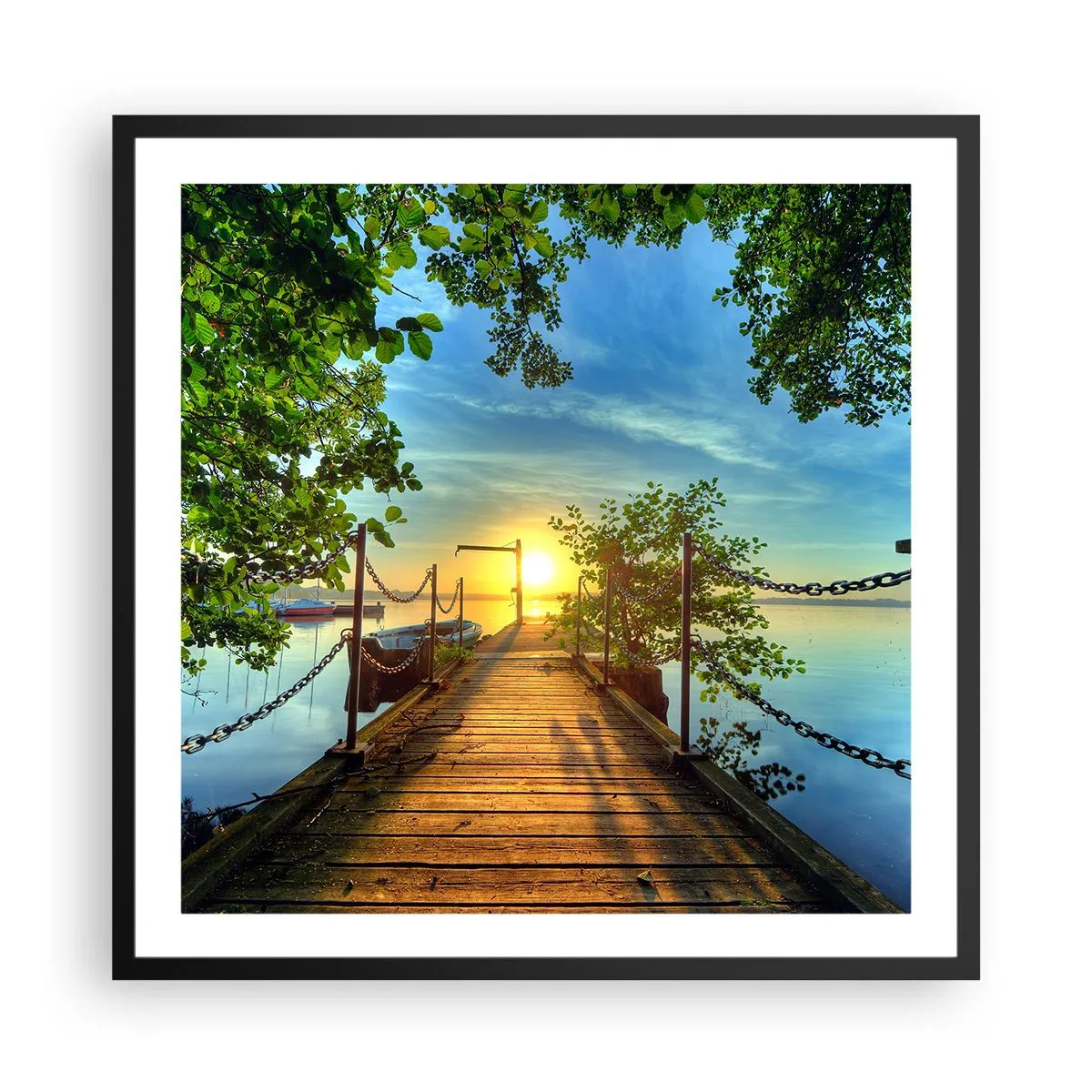 Poster in cornice nera - Tramonto sul lago - 60x60 cm
