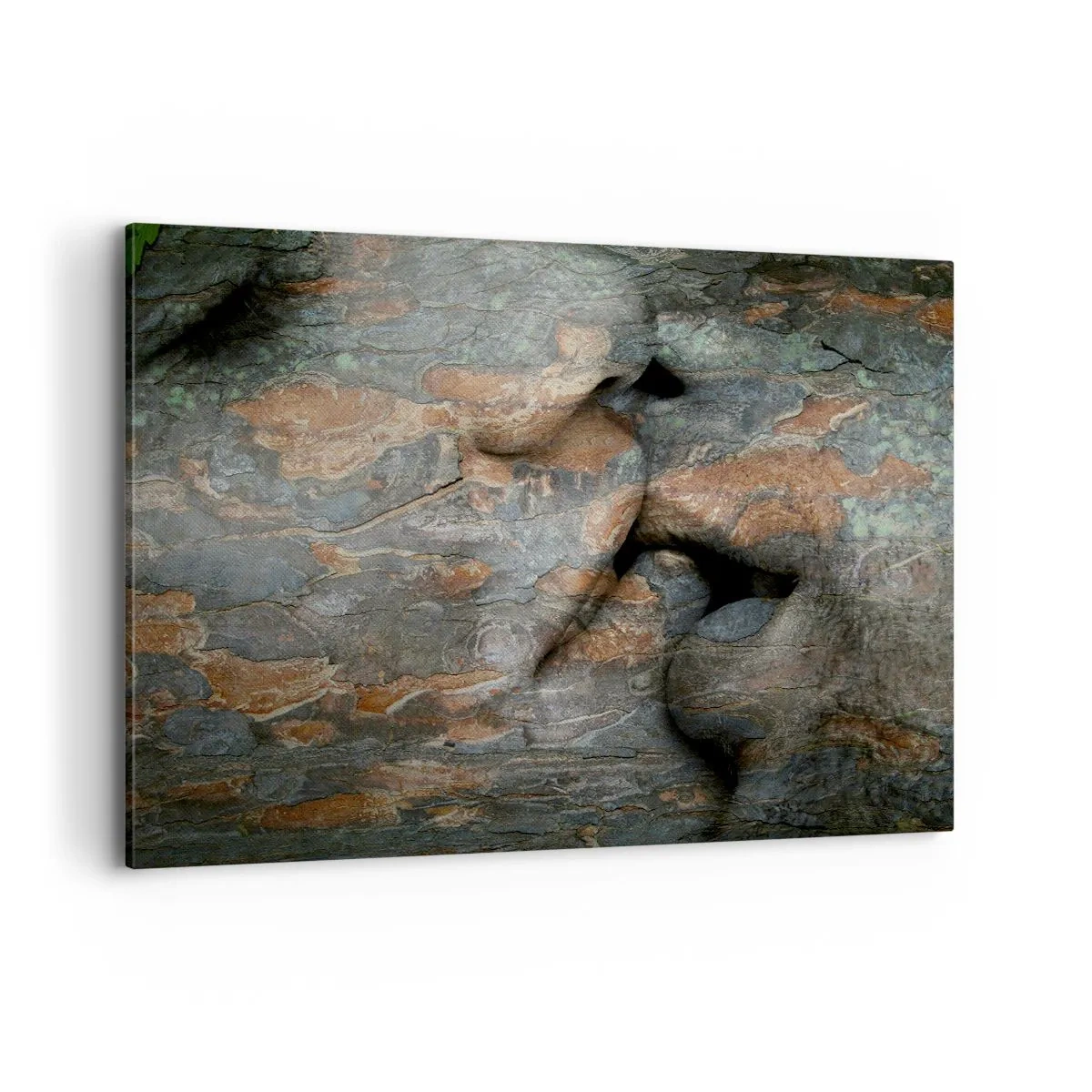 Quadro su tela - Stampe su Tela - Un motivo artistico di un volto scolpito nella roccia con un effetto di texture naturale. - 100x70cm - Insieme per sempre - Decorazione murale moderna per soggiorno e camera da letto ARTTOR