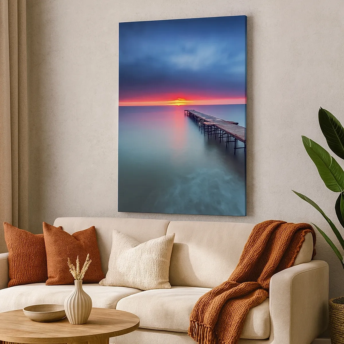 Quadro su tela - Stampe su Tela - Un molo di legno che conduce direttamente al mare al tramonto - 50x70cm - Tra il cielo e la terra - Decorazione murale moderna per soggiorno e camera da letto ARTTOR