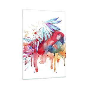 Quadro su vetro - Un pappagallo in stile acquerello artistico - 80x120cm - Pappagalli colorati - Decorazione murale moderna per soggiorno e camera da letto ARTTOR