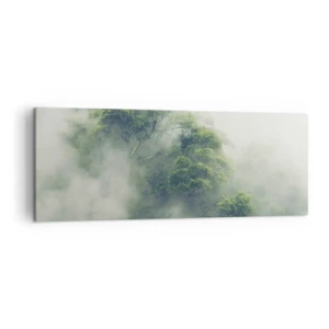 Quadro su tela - Stampe su Tela - Alberi verdi nella fitta nebbia contro uno sfondo naturale - 140x50cm - Avvolti dalla nebbia - Decorazione murale moderna per soggiorno e camera da letto ARTTOR