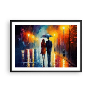Poster in cornice nera - Una coppia sotto un ombrello che cammina attraverso una colorata città notturna - 70x50cm - Insieme la notte è colorata - Decorazione murale moderna per soggiorno e camera da letto ARTTOR