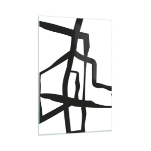 Quadro su vetro - Motivo minimalista in bianco e nero con linee geometriche - 70x100cm - Struttura bianca e nera - Decorazione murale moderna per soggiorno e camera da letto ARTTOR