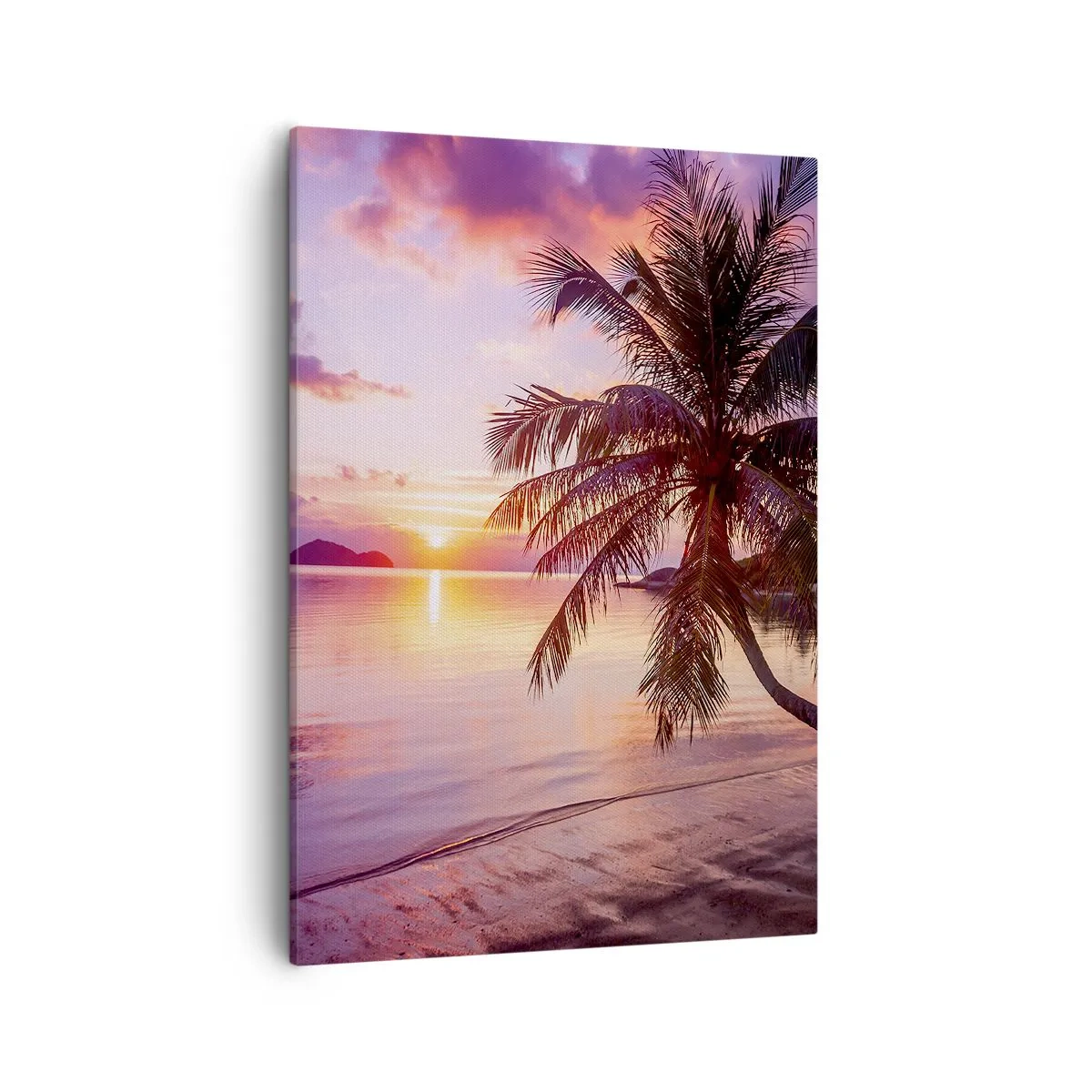 Quadro su tela - Stampe su Tela - Spiaggia tropicale con palme al tramonto - 50x70cm - Beatitudine a perdita d'occhio - Decorazione murale moderna per soggiorno e camera da letto ARTTOR
