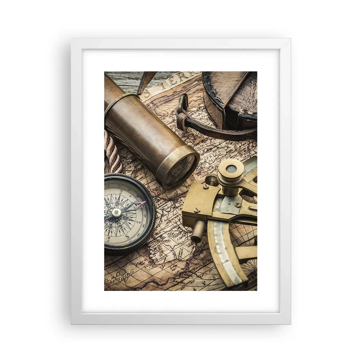 Poster in cornice bianca - Traccia la rotta - 30x40 cm