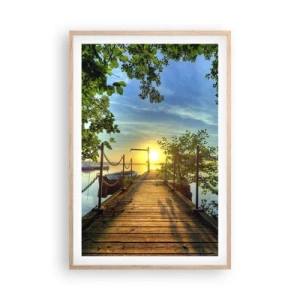 Poster in cornice rovere chiaro - Tramonto sul lago - 61x91 cm