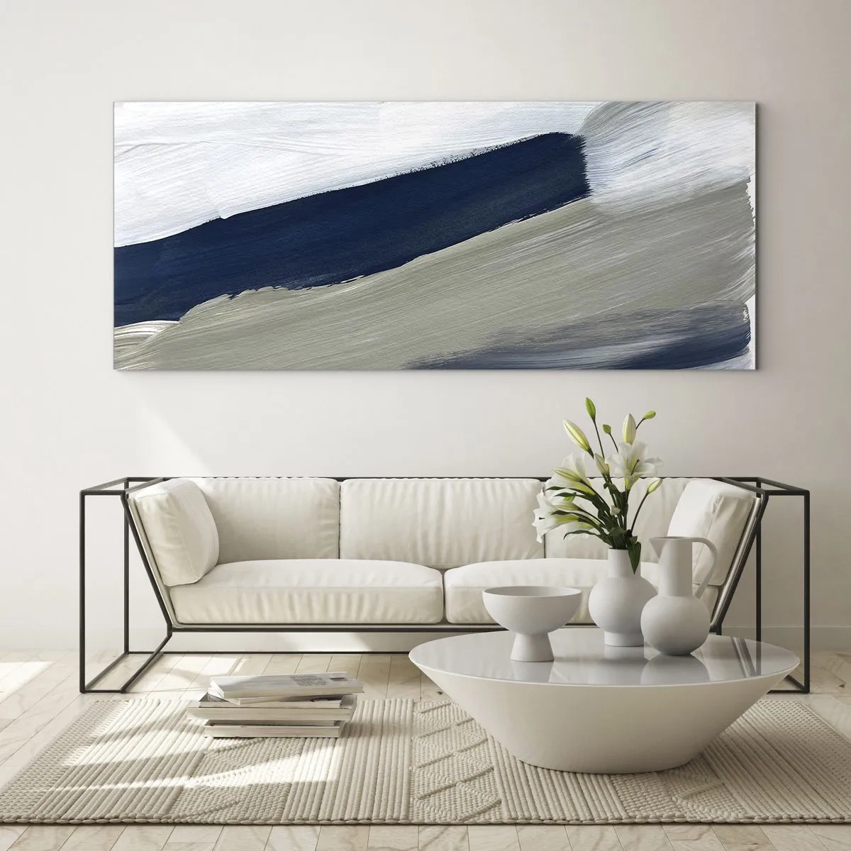 Quadro su vetro - Incontro con il bianco - 100x40 cm