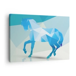 Quadro su tela - Stampe su Tela - Silhouette geometrica di un cavallo nei toni del blu - 70x50cm - Cavallo geometrico nel turchese - Decorazione murale moderna per soggiorno e camera da letto ARTTOR
