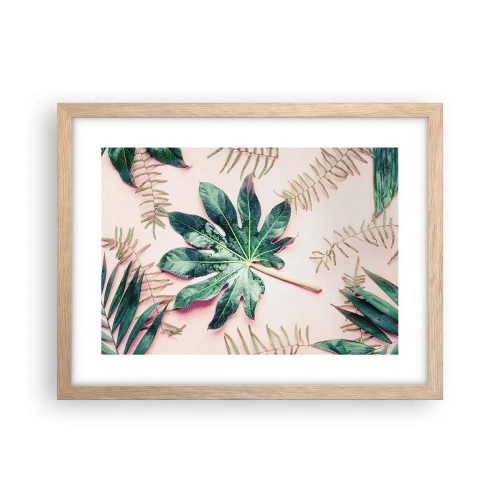 Poster in cornice rovere chiaro - Studio di verde su sfondo rosa - 40x30 cm