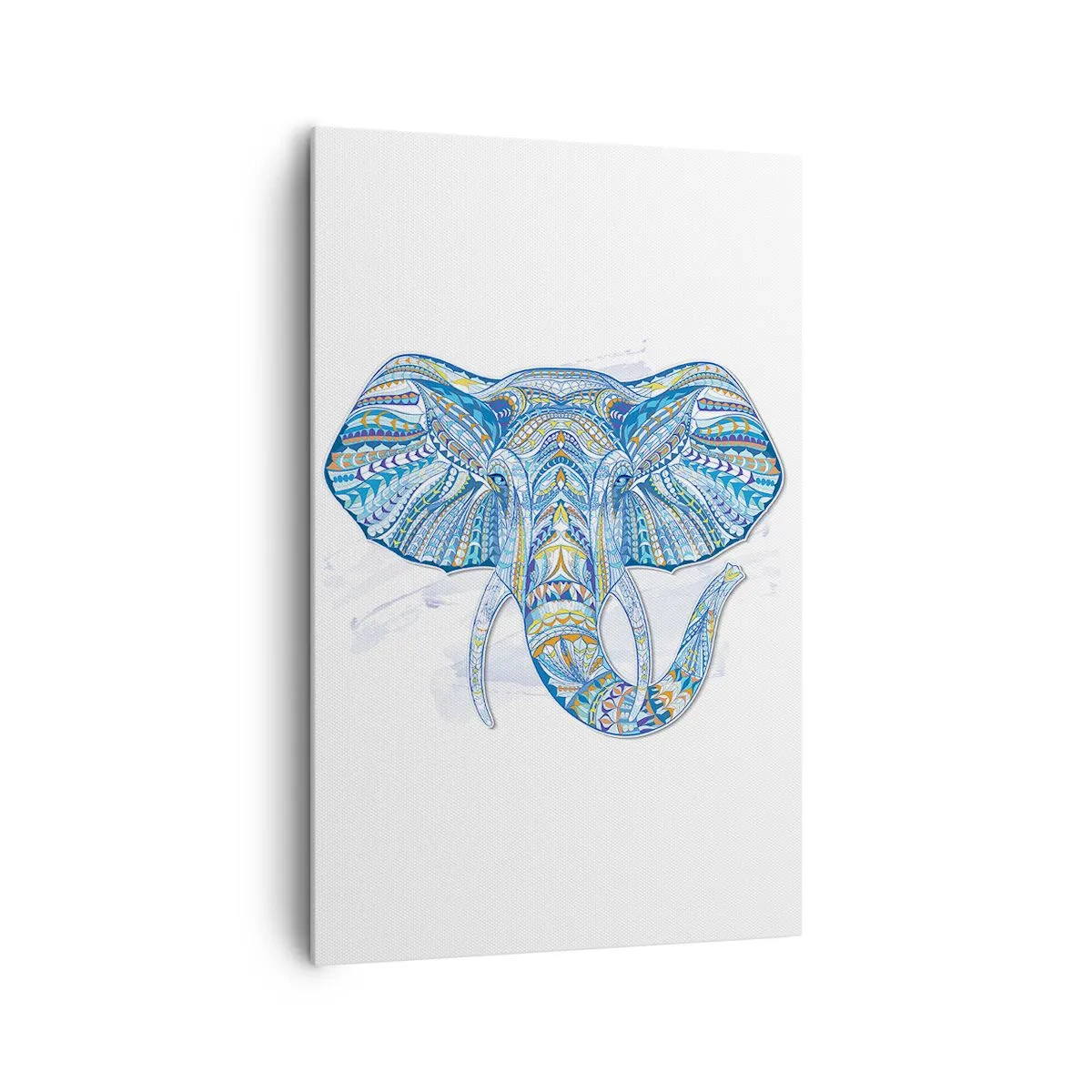 Quadro su tela - Stampe su Tela - Elefante geometrico nei toni del blu e dell'oro - 80x120cm - Intarsiato con oro e blu - Decorazione murale moderna per soggiorno e camera da letto ARTTOR
