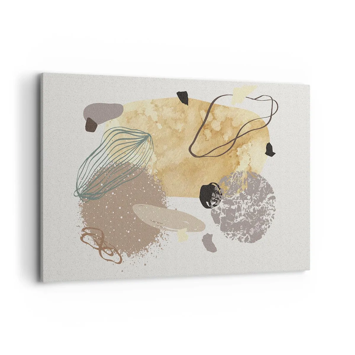 Quadro su tela - Stampe su Tela - Una composizione di forme astratte nei toni del beige e del giallo. - 120x80cm - Schizzologia applicata - Decorazione murale moderna per soggiorno e camera da letto ARTTOR