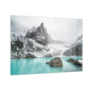 Quadro su vetro - Paesaggio invernale con lago turchese - 100x70cm - Di guardia - Decorazione murale moderna per soggiorno e camera da letto ARTTOR