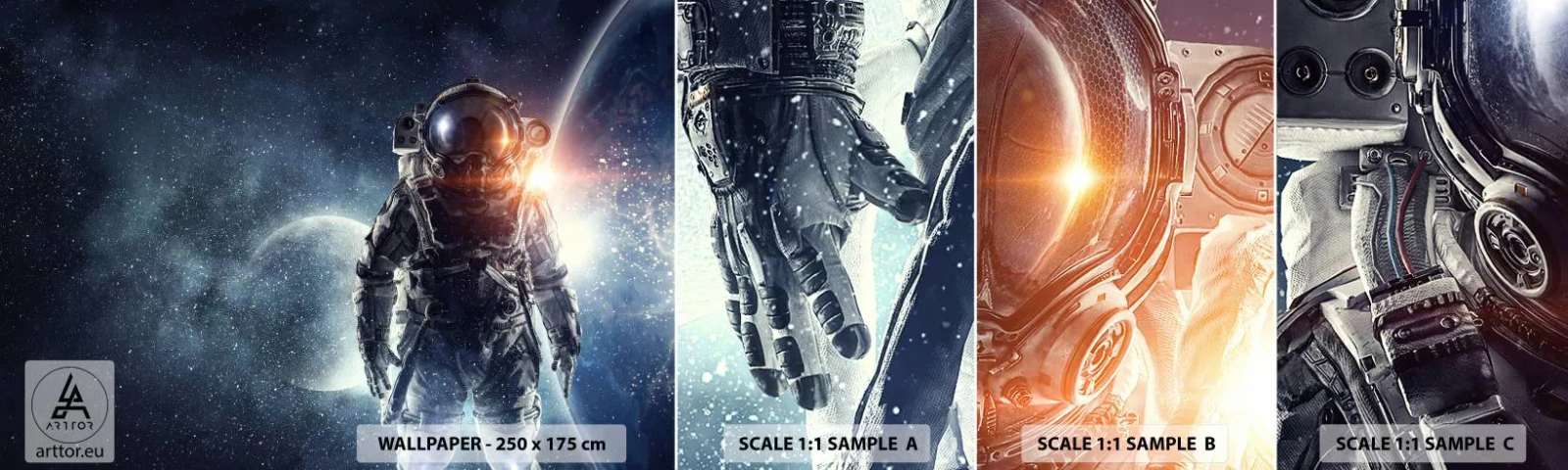 Campione di Fotomurale Adesivo Deluxe Sticker - Avventura nello spazio - Cosmo, Astronauta, Stelle - 100x30 cm