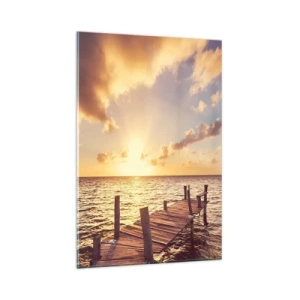 Quadro su vetro - Un molo di legno che conduce verso il tramonto - 80x120cm - Il paese dorato della mitezza - Decorazione murale moderna per soggiorno e camera da letto ARTTOR