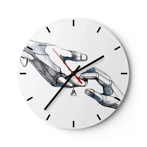 Orologio da parete - Orologio in Vetro - Una fusione simbolica di mani umane e robotiche - 30x30cm - Buon gesto - Decorazione murale moderna per soggiorno, cucina e camera da letto ARTTOR