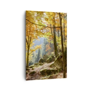 Quadro su tela - Stampe su Tela - Una foresta autunnale piena di foglie dorate e luce solare - 80x120cm - Il tempo del riposo - Decorazione murale moderna per soggiorno e camera da letto ARTTOR