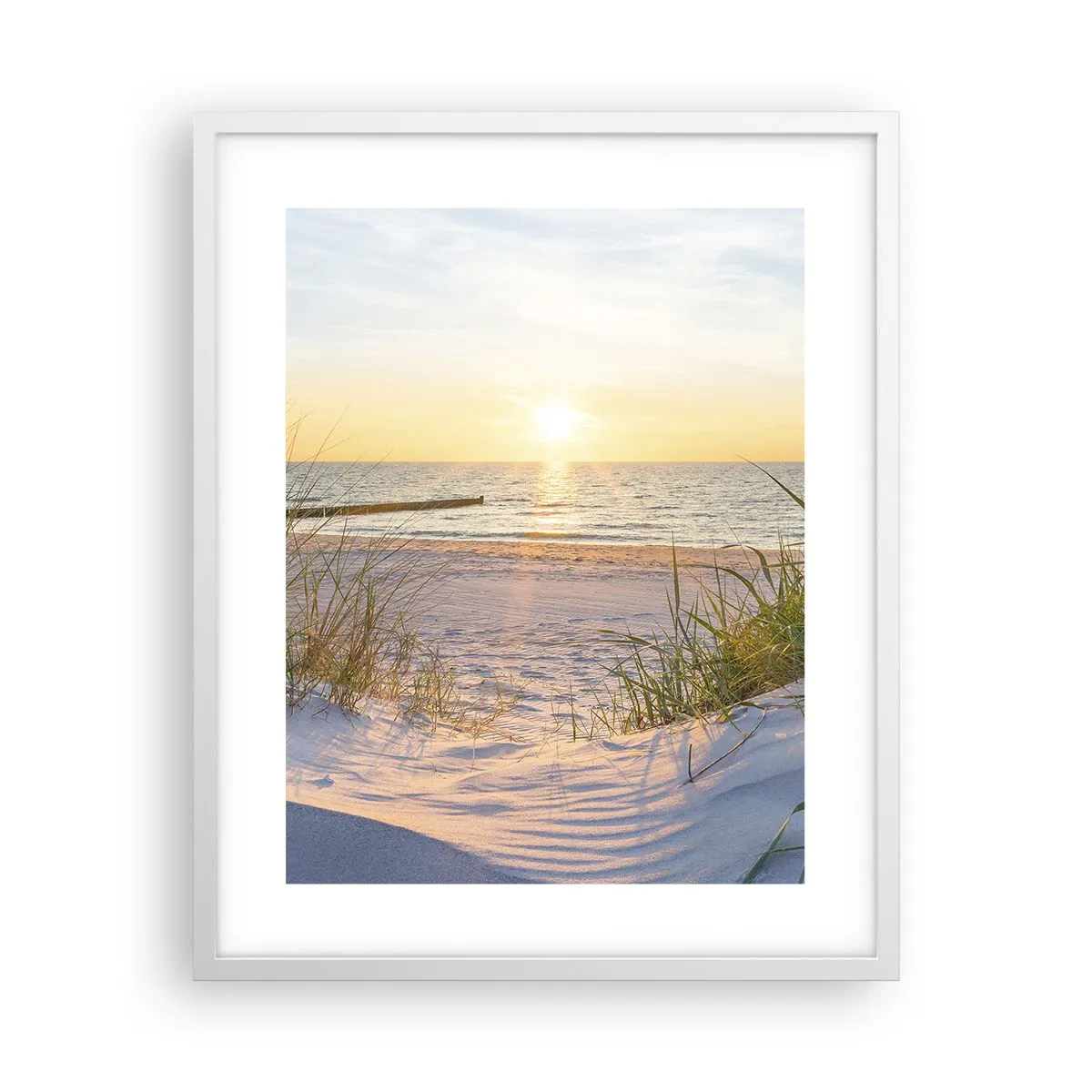 Poster in cornice bianca - Rumore del mare, uccelli che cantano, spiaggia selvatica tra i cespugli... - 40x50 cm