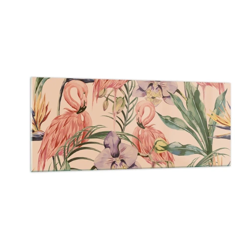 Quadro su vetro - Un ballo rosa nei fiori - 100x40 cm