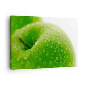 Quadro su tela - Stampe su Tela - Primo piano di una mela verde con gocce d'acqua - 70x50cm - Rinfrescante verde freschezza - Decorazione murale moderna per soggiorno e camera da letto ARTTOR