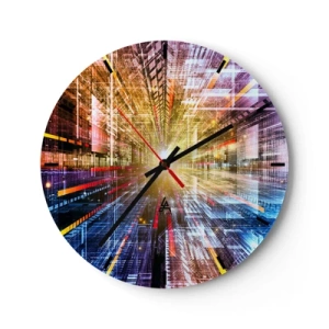 Orologio da parete - Orologio in Vetro - Una visione astratta della città con effetti di luce e colori - 30x30cm - Corridoio di luce - Decorazione murale moderna per soggiorno, cucina e camera da letto ARTTOR