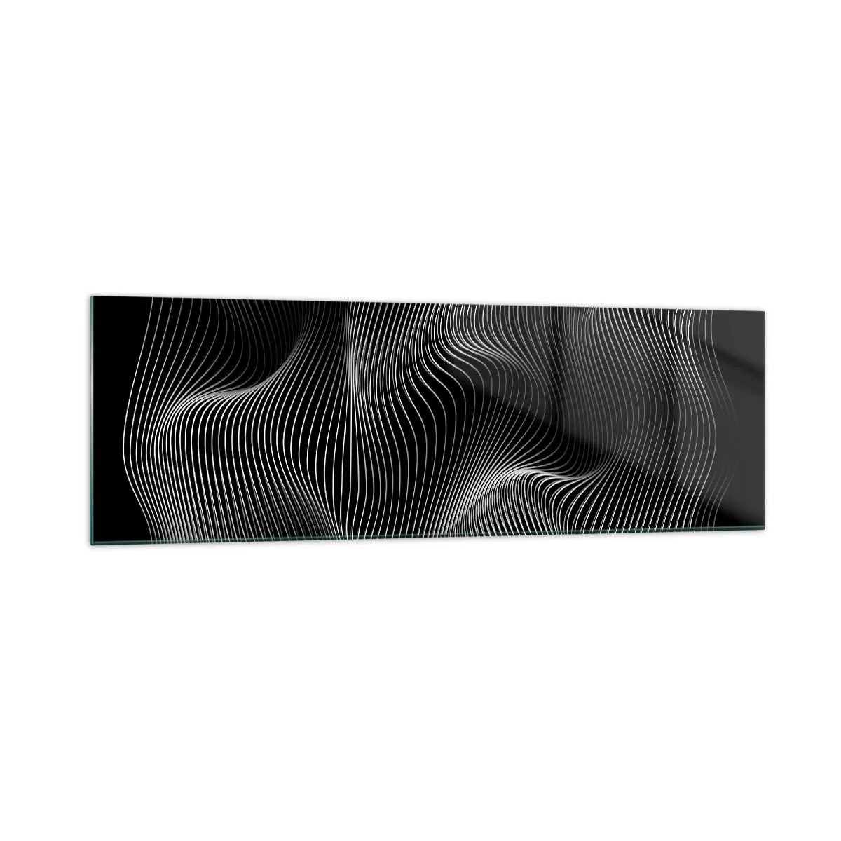 Quadro su vetro - Linee bianche astratte su sfondo nero - 160x50cm - La danza della luce nello spazio - Decorazione murale moderna per soggiorno e camera da letto ARTTOR